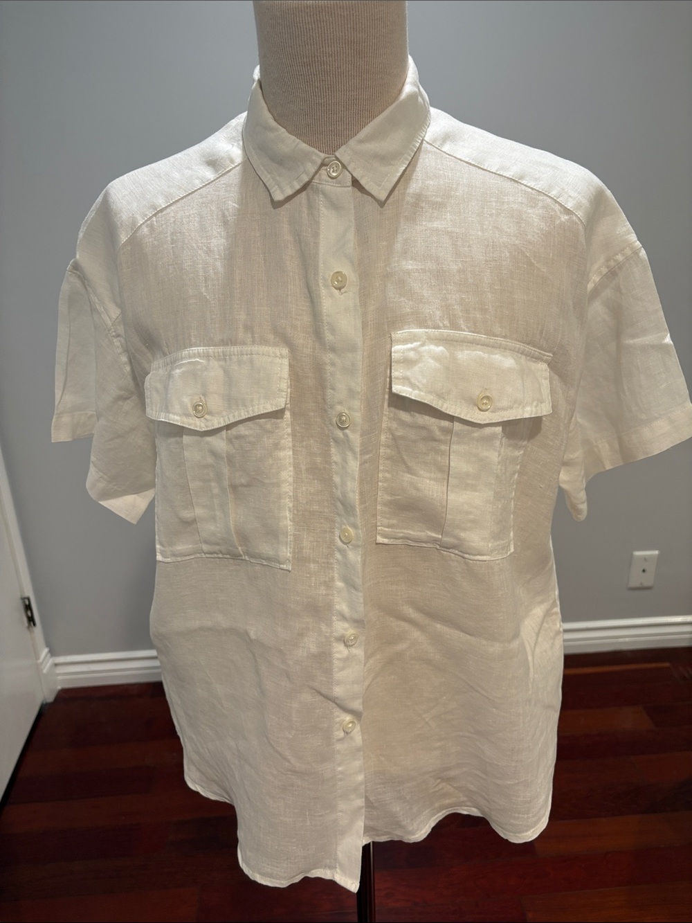 Alex Mill M 100% Linen Utility Shirt in White Linen Shirt with Chest Pockets - Picture 3 of 11